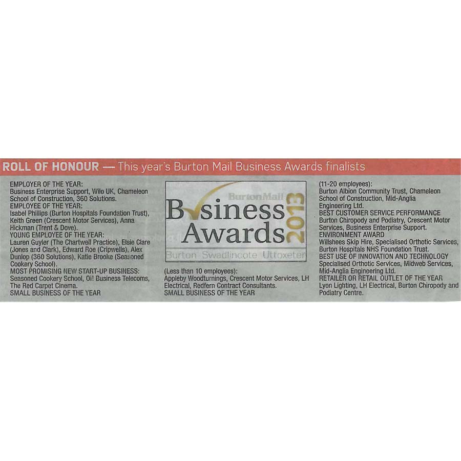 Burton Mail Business Awards 3rd October 2013